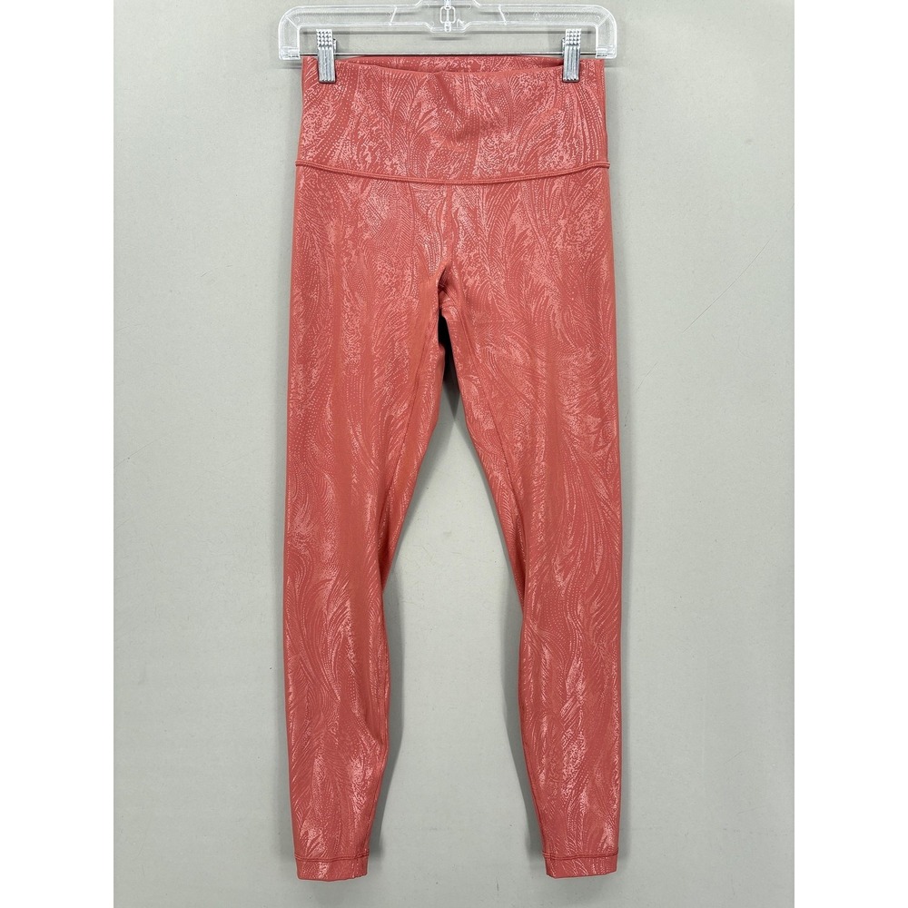 Lululemon Womens 6 Pink Floral Ankle Wunder Under HR Shine Leggings